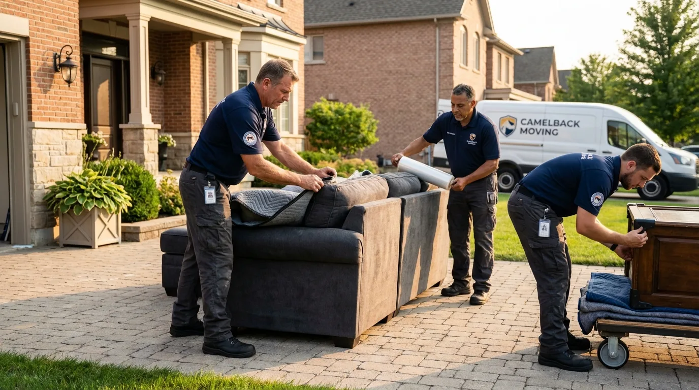 Large estate moving crew wrapping furniture in Ellinwood, KS