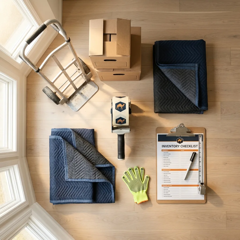 Professional moving supplies and packing materials layout for Ellinwood residential relocations
